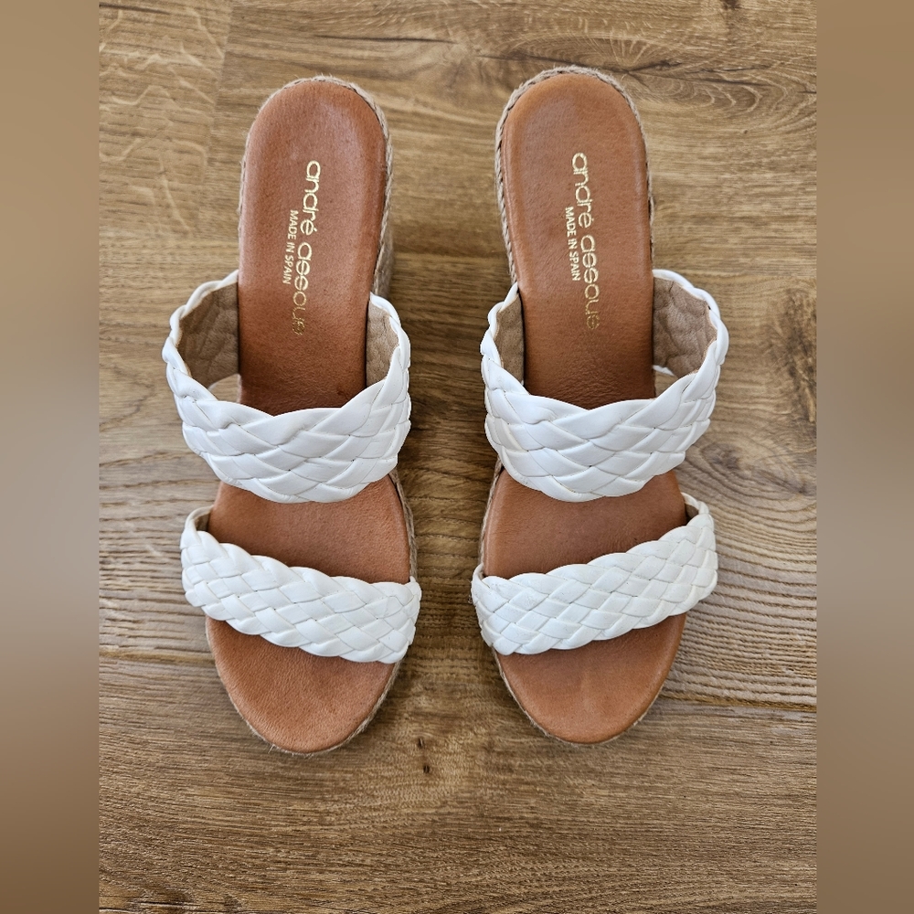 André Assous Leather Aria Espadrille Wedge White Size 38